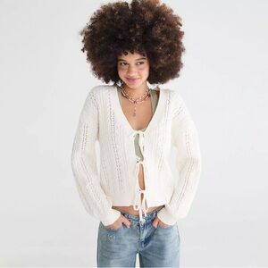 NWT Aeropostale White Cable Knit Sweater with front ties